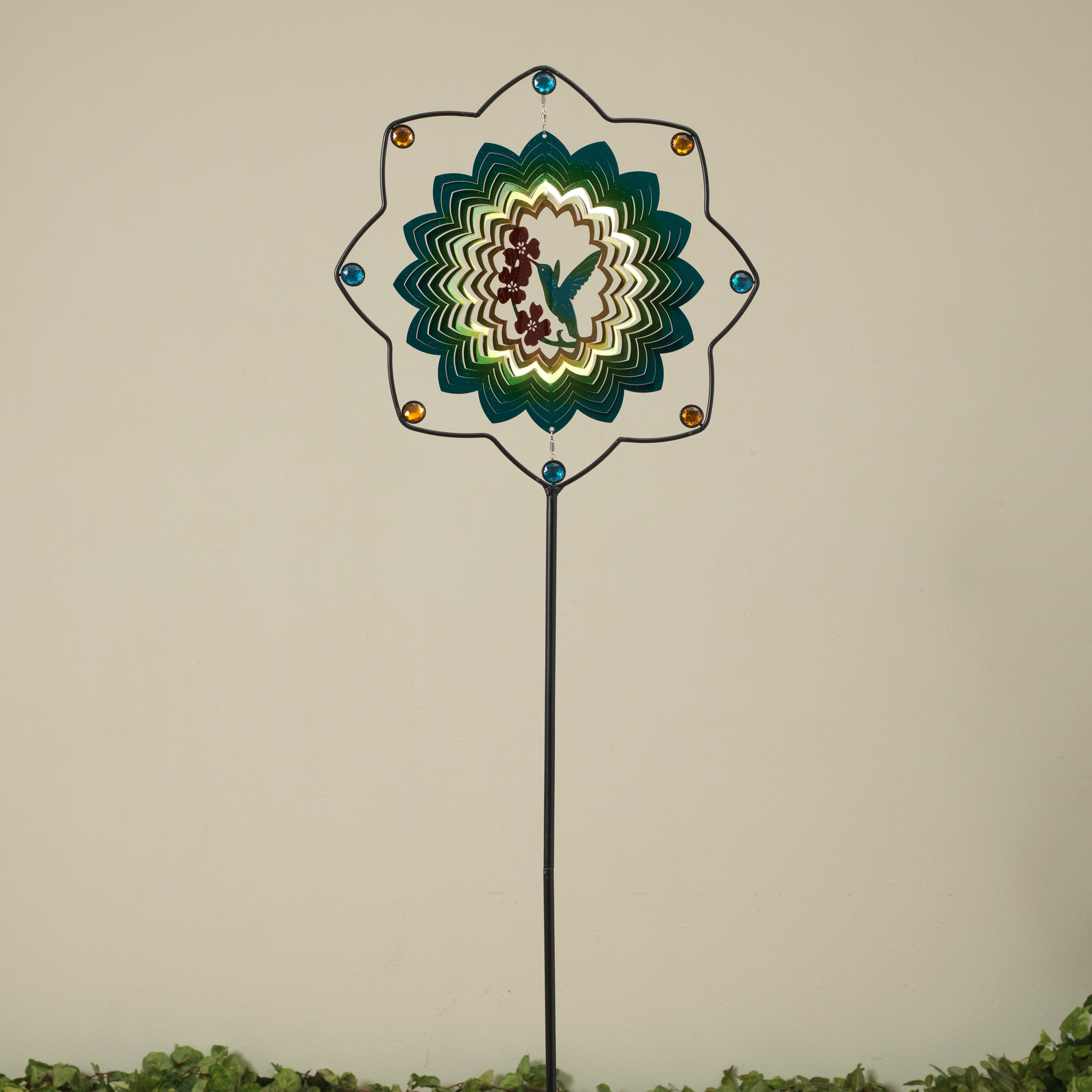 63 Inch Metal and Stainless Steel Bird Spinner Yard Stake with Jewel Accents